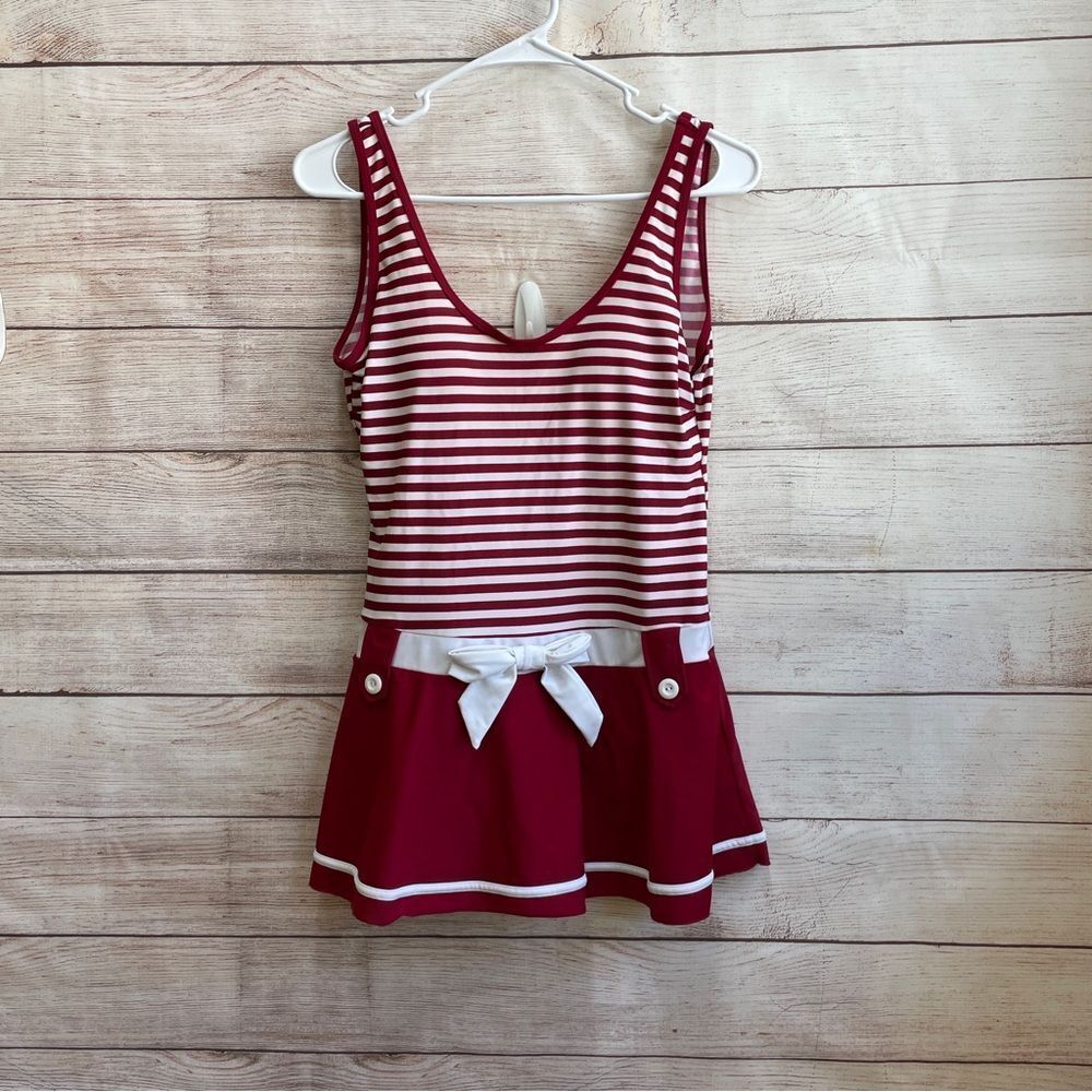 SHORE SHAPES RETRO NAUTICAL ONE PIECE‎ SWIMSUIT IN MAROON AND WHITE